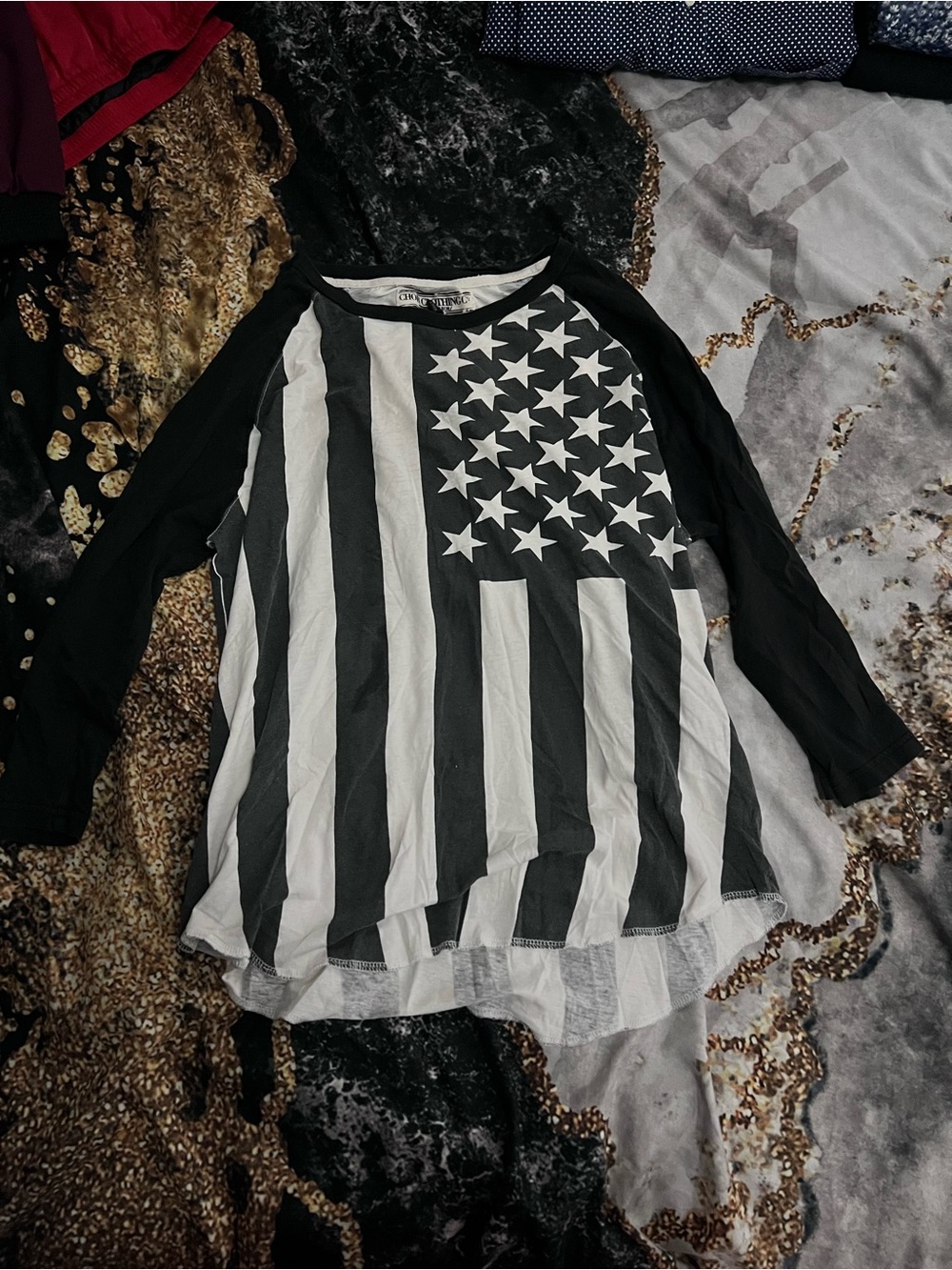 Black & White Stars and Stripes Raglan Tee